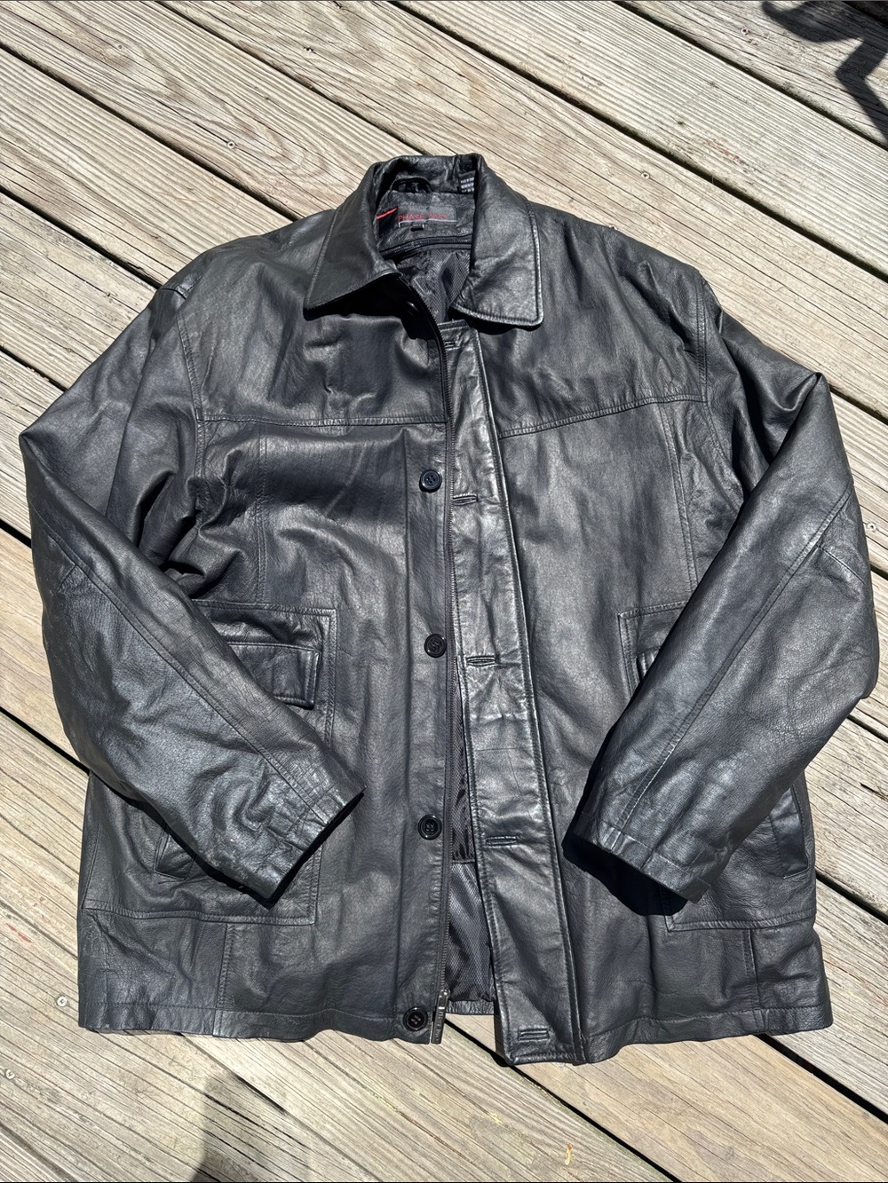 Phase Two Men's Black Leather Button-Front Jacket Size XLT